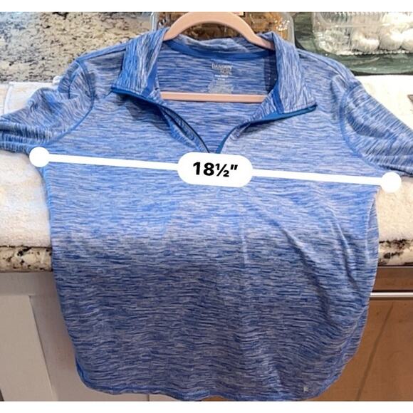 Danskin Now Semi-fitted M 8-10 1/4 Zip LS Blue Running Shirt Thumbhole Stretch - Picture 8 of 9